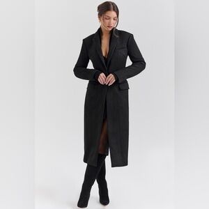 House of CB Remi Black Single Breasted Long Coat, Size XS